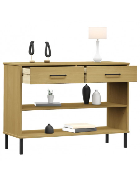 Mobile Consolle Gambe Metallo Marrone Legno Massello Pino OSLO