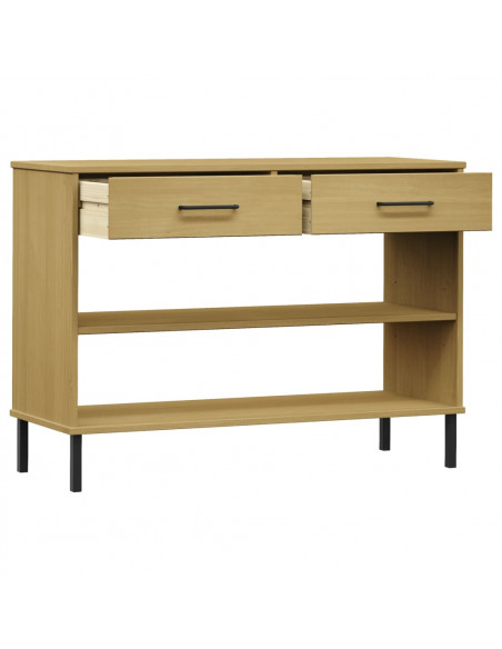 Mobile Consolle Gambe Metallo Marrone Legno Massello Pino OSLO