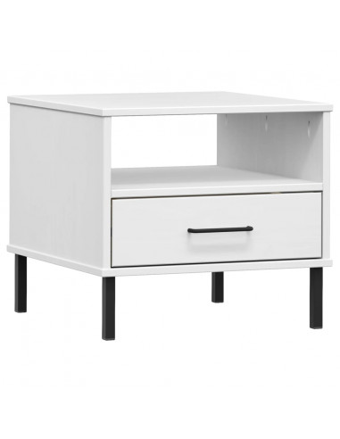 Comodino con Gambe in Metallo Bianco Legno Massello Pino OSLO