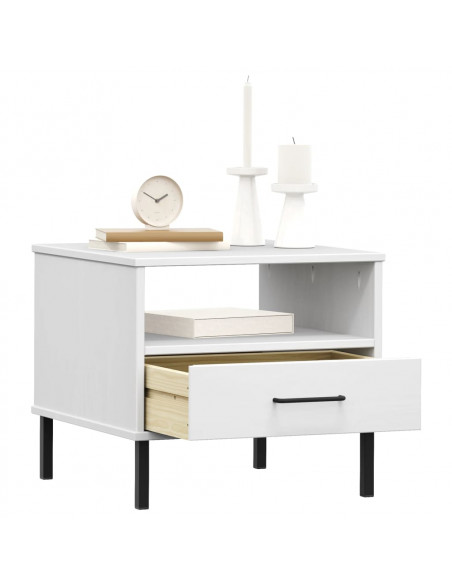 Comodino con Gambe in Metallo Bianco Legno Massello Pino OSLO