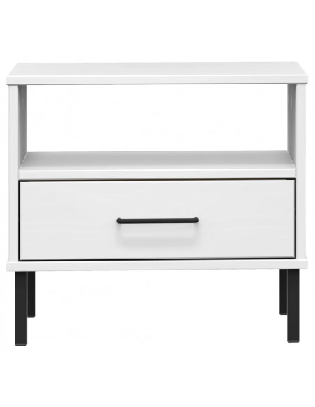 Comodino con Gambe in Metallo Bianco Legno Massello Pino OSLO