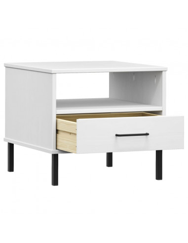 Comodino con Gambe in Metallo Bianco Legno Massello Pino OSLO