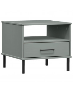 Comodino con Gambe in Metallo Grigio Legno Massello Pino OSLO 2