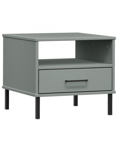 Comodino con Gambe in Metallo Grigio Legno Massello Pino OSLO