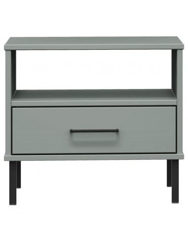 Comodino con Gambe in Metallo Grigio Legno Massello Pino OSLO