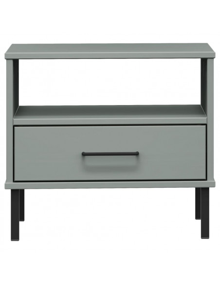 Comodino con Gambe in Metallo Grigio Legno Massello Pino OSLO