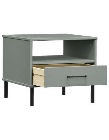 Comodino con Gambe in Metallo Grigio Legno Massello Pino OSLO