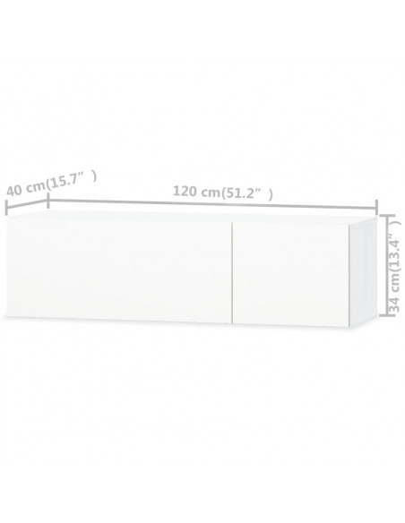 Mobili TV 2 pz in Legno Multistrato 120x40x34 cm Bianco Lucido