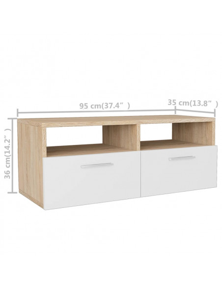 Mobili TV 2 pz in Legno Multistrato 95x35x36 cm Rovere e Bianco