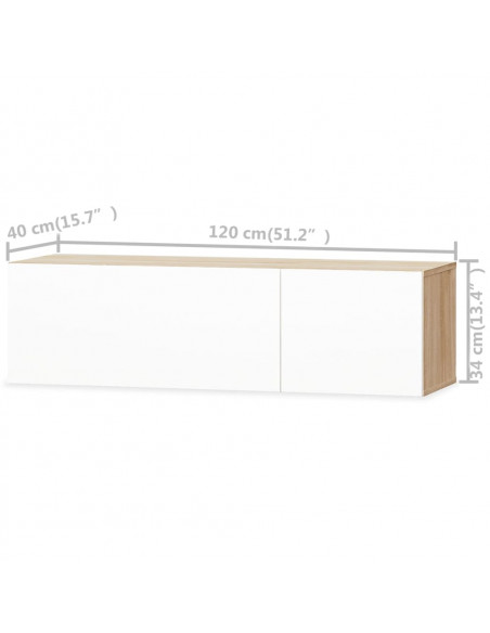 Mobili TV 2 pz Legno Multistrato 120x40x34 Bianco Lucido Rovere