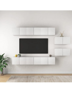Mobili TV 8 pz Bianchi in Legno Multistrato