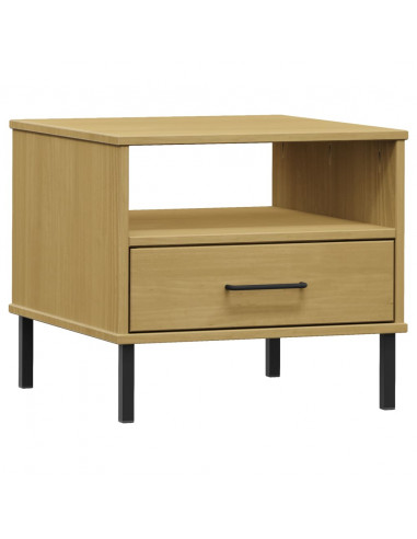 Comodino con Gambe in Metallo Marrone Legno Massello Pino OSLO