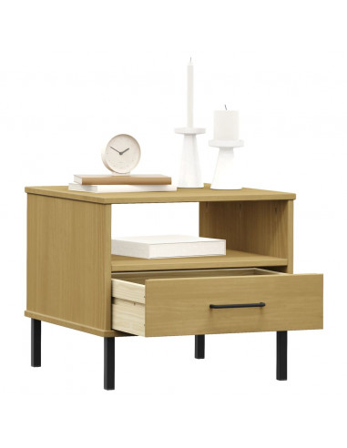 Comodino con Gambe in Metallo Marrone Legno Massello Pino OSLO