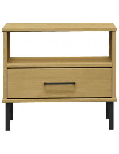 Comodino con Gambe in Metallo Marrone Legno Massello Pino OSLO