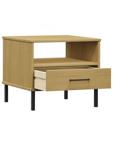 Comodino con Gambe in Metallo Marrone Legno Massello Pino OSLO