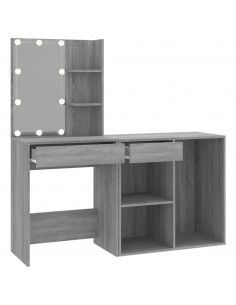 Toeletta con LED e Armadietto Grigio Sonoma Legno Multistrato