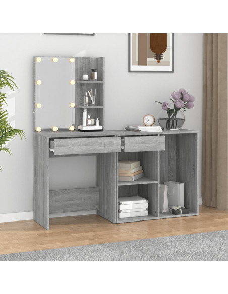 Toeletta con LED e Armadietto Grigio Sonoma Legno Multistrato