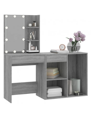 Toeletta con LED e Armadietto Grigio Sonoma Legno Multistrato