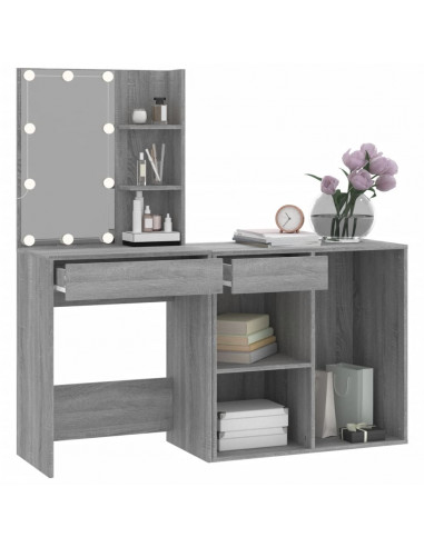 Toeletta con LED e Armadietto Grigio Sonoma Legno Multistrato