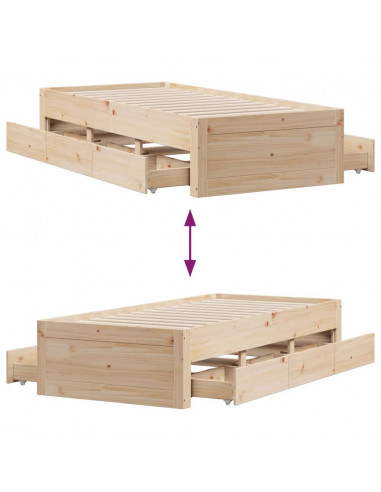 Giroletto senza Materasso con Cassetti 75x190 cm Massello Pino