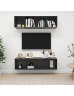 Mobili TV a Parete 2 pz Grigio Lucido in Truciolato