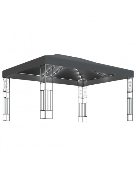 Gazebo con Stringa di Luci LED 3x4 m in Tessuto Antracite