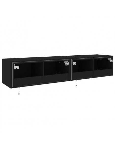Mobili TV a Parete con Luci LED 2pz Neri 80x35x31 cm
