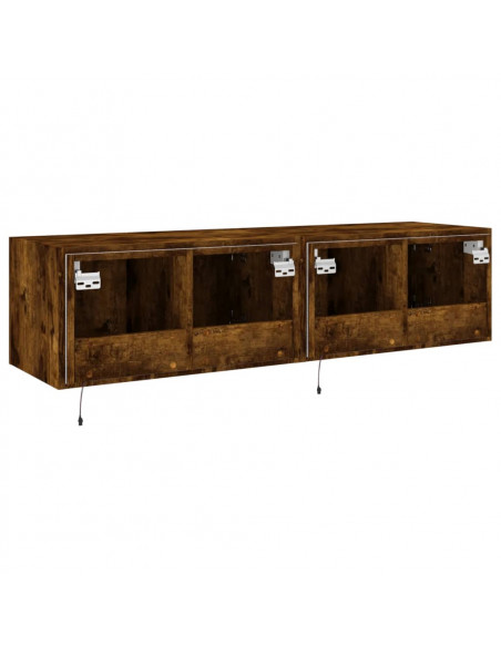 Mobili TV a Parete con Luci LED 2pz Rovere Fumo 60x35x31 cm