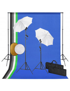 Kit Studio Fotografico con Luci Ombrelli Fondale e Riflettore 2