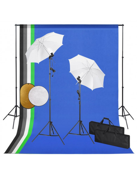 Kit Studio Fotografico con Luci Ombrelli Fondale e Riflettore