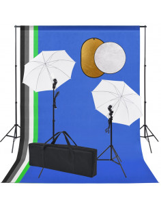 Kit Studio Fotografico con Luci Ombrelli Fondale e Riflettore 2