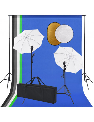 Kit Studio Fotografico con Luci Ombrelli Fondale e Riflettore