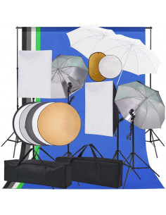 Kit Studio Foto con Luci Softbox Ombrelli Fondale e Riflettore 2