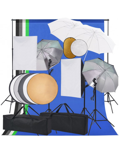 Kit Studio Foto con Luci Softbox Ombrelli Fondale e Riflettore
