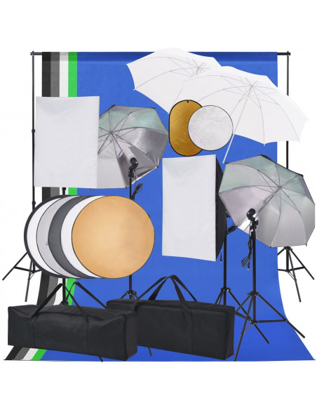 Kit Studio Foto con Luci Softbox Ombrelli Fondale e Riflettore