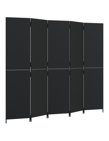 Divisorio per Ambienti a 5 Pannelli Nero in Polyrattan