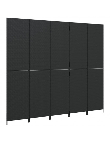 Divisorio per Ambienti a 5 Pannelli Nero in Polyrattan