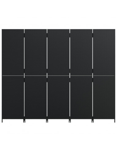 Divisorio per Ambienti a 5 Pannelli Nero in Polyrattan