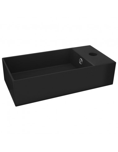 Lavandino con Troppopieno in Ceramica Nero Opaco