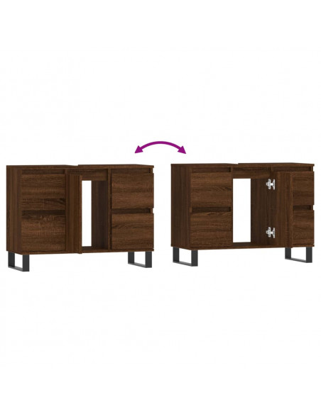 Armadietto Bagno Rovere Marrone 80x33x60cm in Legno Multistrato
