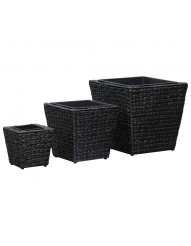 Letti Rialzati da Giardino 3 pz in Giacinto Intrecciato Nero