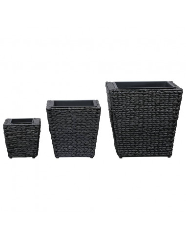 Letti Rialzati da Giardino 3 pz in Giacinto Intrecciato Nero