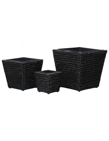 Letti Rialzati da Giardino 3 pz in Giacinto Intrecciato Nero