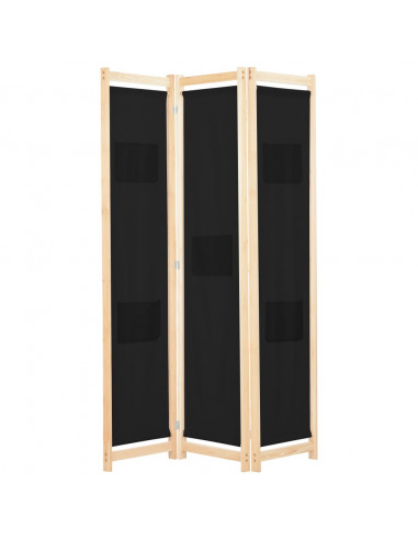 Divisorio a 3 Pannelli Nero 120x170x4 cm in Tessuto