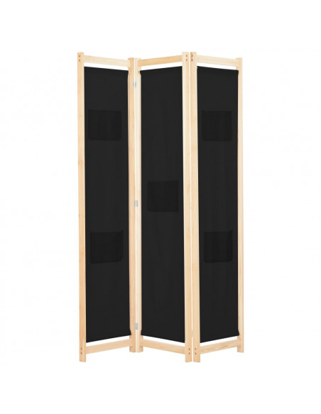 Divisorio a 3 Pannelli Nero 120x170x4 cm in Tessuto