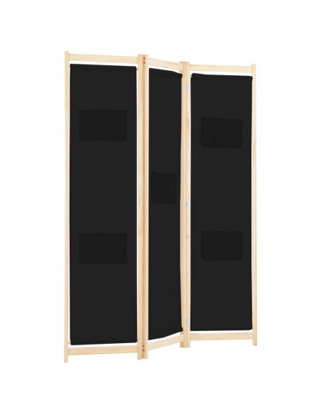 Divisorio a 3 Pannelli Nero 120x170x4 cm in Tessuto