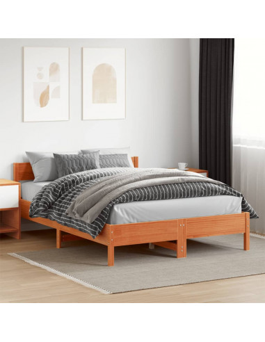 Giroletto con Testiera Marrone Cera 150x200 cm Massello Pino