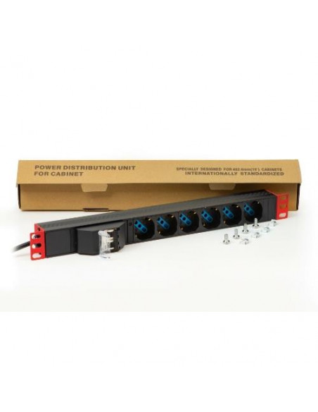 MULTIPRESA ALIMENTAZIONE PER RACK 19" CON 6 PRESE UNIVERSALI TRIPOLARI/SCHUKO MAGNETOTERMICA CON STAFFE COLORE ROSSO - LK10050LR