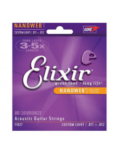 Muta corde chitarra acustica Elixir 11027 NANOWEB 80 20 Custom Light B