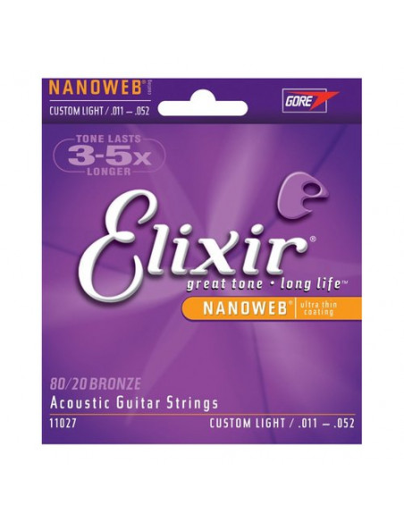Muta corde chitarra acustica Elixir 11027 NANOWEB 80 20 Custom Light B